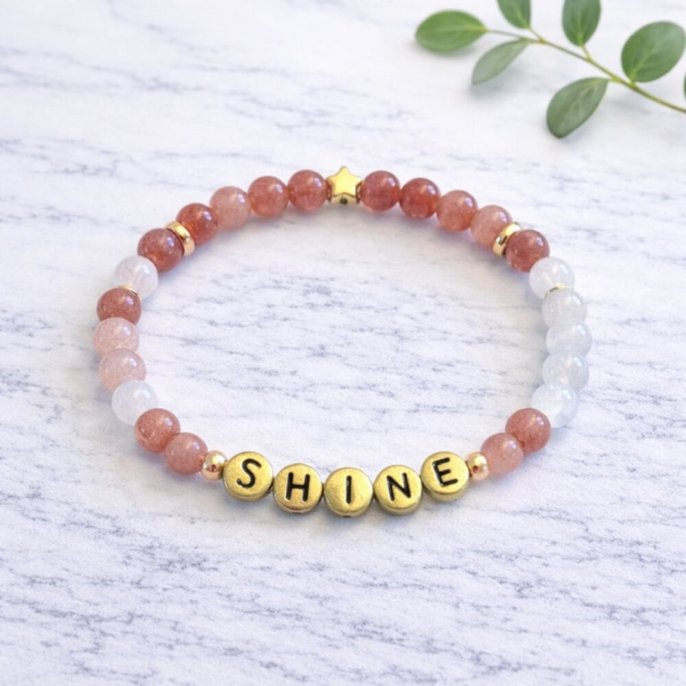 SHINE Strawberry Quartz Moonstone Crystal Bracelet 6mm Beads Jewelry Gift Ready